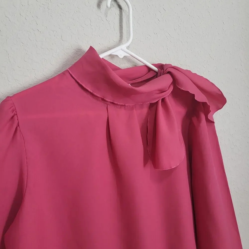 Vintage Blouse Donnkenny Women Size 10 / 12  Pink Bow neck office 80s 90s Office - Picture 5 of 11